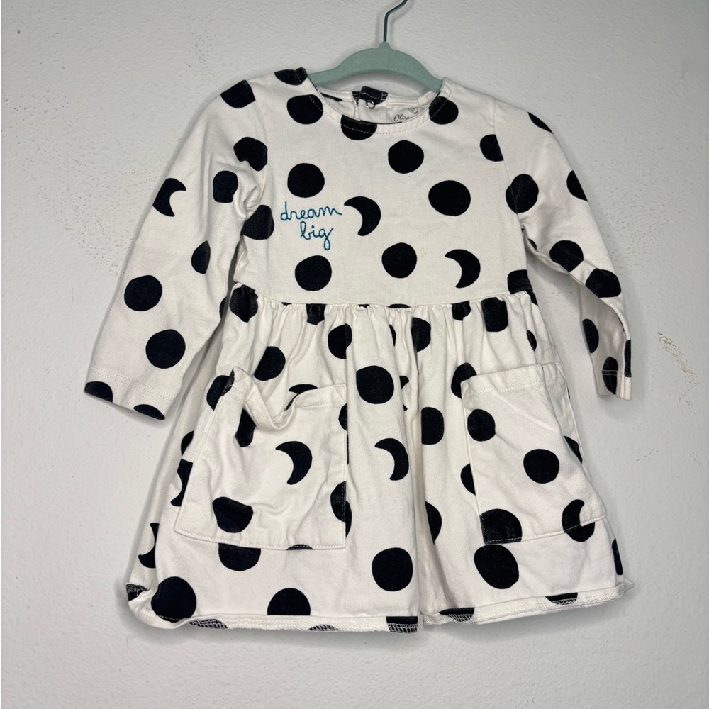 OLIVER & RAIN BLACK & WHITE POLKA DOT DREAM BIG BABY GIRLS DRESS SZ 12 MONTHS